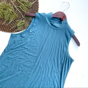 LOGO Lori Goldstein Women’s Tank Layers Ocean Teal Mock Neck Sleeveless Large